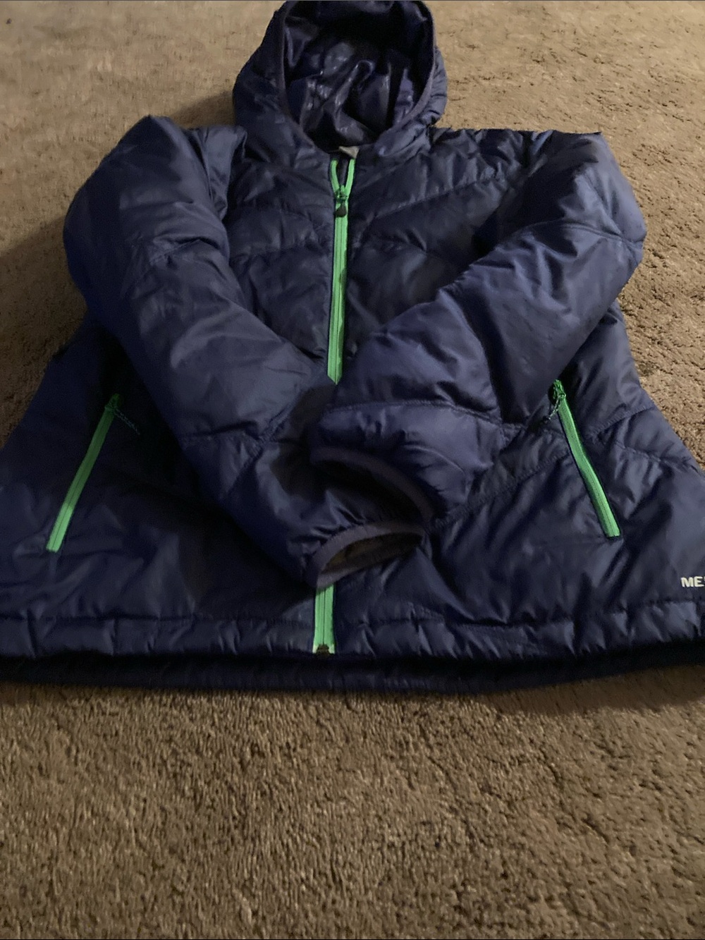 Merrell Navy Puffer Jacket with Green Zippers